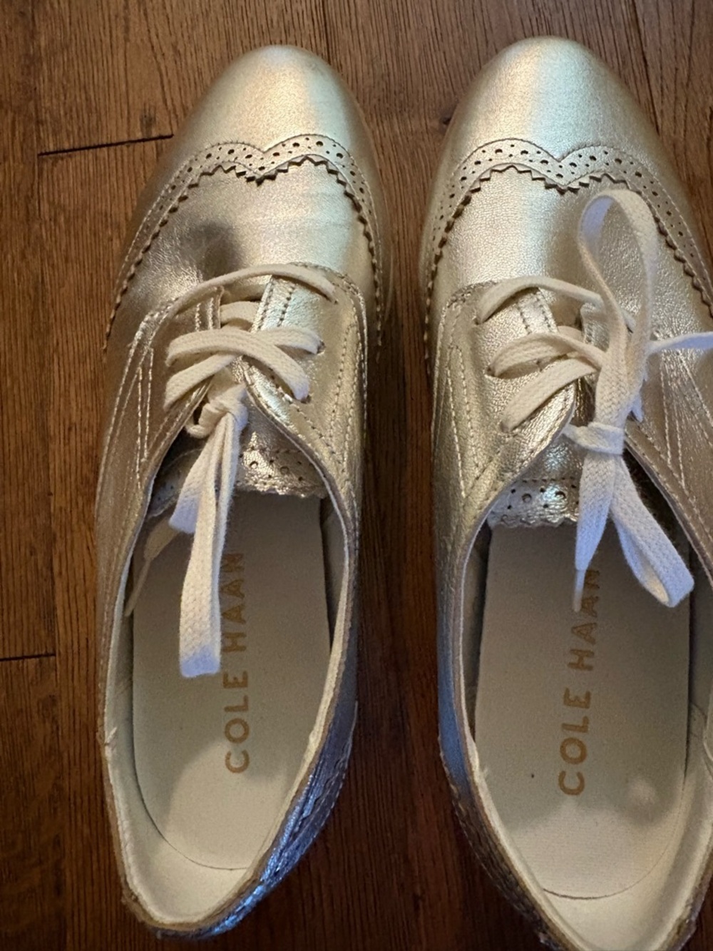 Cole Haan Metallic Gold Brogue Lace-Up Flats